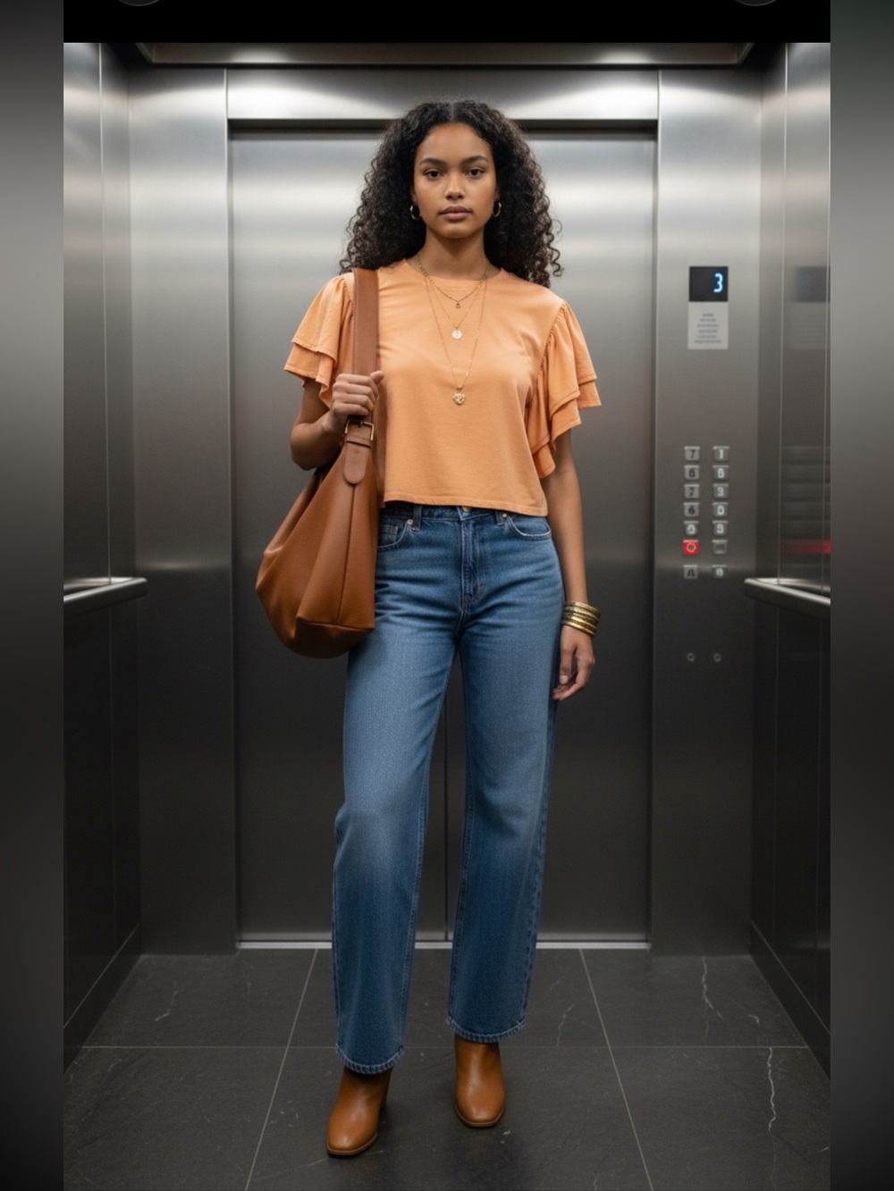 Zara Angel Wings Warm Orange Ruffle Sleeve Slightly Crop Top Retail $30